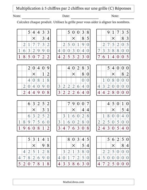 Multiplication à 5 chiffres par 2 chiffres avec le support d'une grille (C) page 2