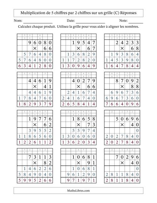 Multiplication de 5 chiffres par 2 chiffres avec l'aide d'une grille avec retenue (C) page 2