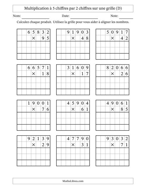 Multiplication à 5 chiffres par 2 chiffres avec le support d'une grille (D)