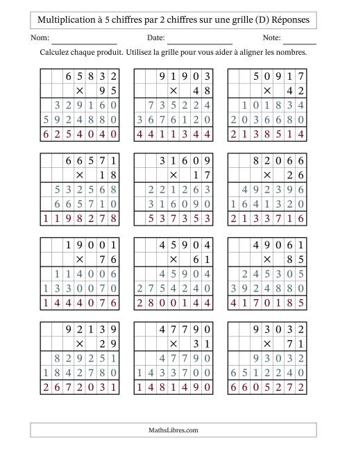 Multiplication à 5 chiffres par 2 chiffres avec le support d'une grille (D) page 2