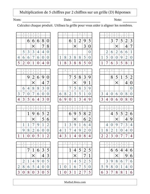 Multiplication de 5 chiffres par 2 chiffres avec l'aide d'une grille avec retenue (D) page 2