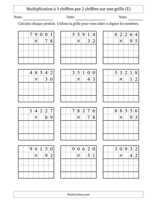Multiplication à 5 chiffres par 2 chiffres avec le support d'une grille (E)