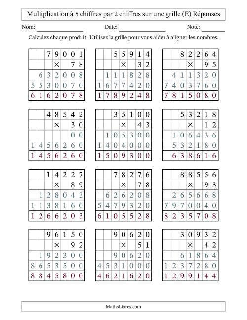 Multiplication à 5 chiffres par 2 chiffres avec le support d'une grille (E) page 2