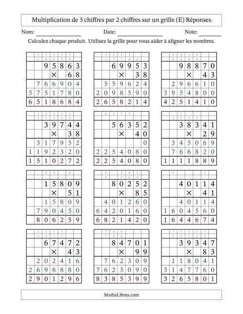 Multiplication de 5 chiffres par 2 chiffres avec l'aide d'une grille avec retenue (E) page 2