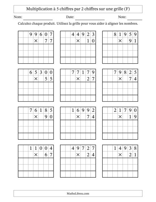 Multiplication à 5 chiffres par 2 chiffres avec le support d'une grille (F)