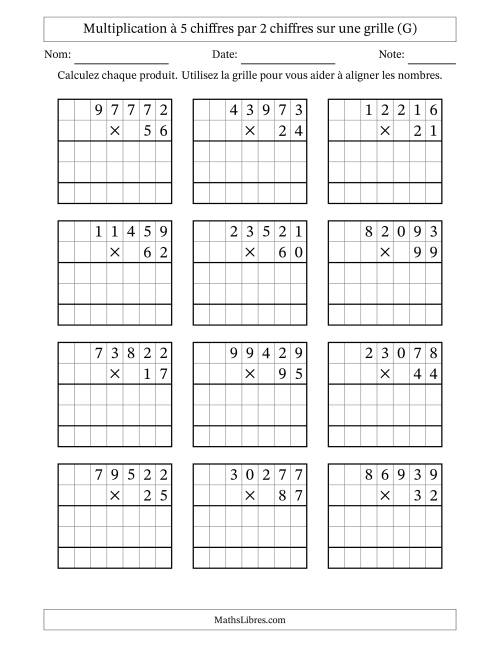 Multiplication à 5 chiffres par 2 chiffres avec le support d'une grille (G)
