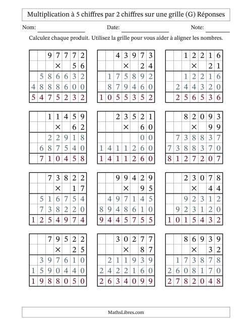 Multiplication à 5 chiffres par 2 chiffres avec le support d'une grille (G) page 2