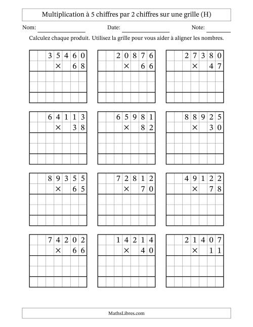 Multiplication à 5 chiffres par 2 chiffres avec le support d'une grille (H)