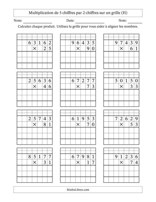 Multiplication de 5 chiffres par 2 chiffres avec l'aide d'une grille avec retenue (H)