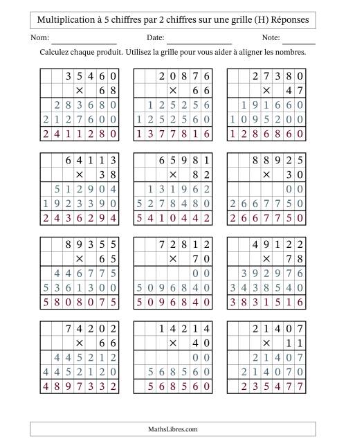 Multiplication à 5 chiffres par 2 chiffres avec le support d'une grille (H) page 2