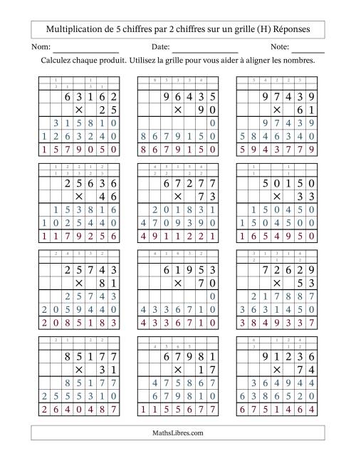 Multiplication de 5 chiffres par 2 chiffres avec l'aide d'une grille avec retenue (H) page 2