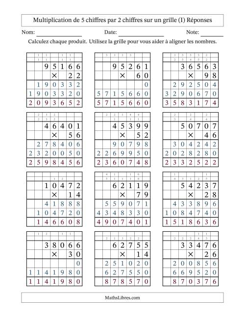 Multiplication de 5 chiffres par 2 chiffres avec l'aide d'une grille avec retenue (I) page 2