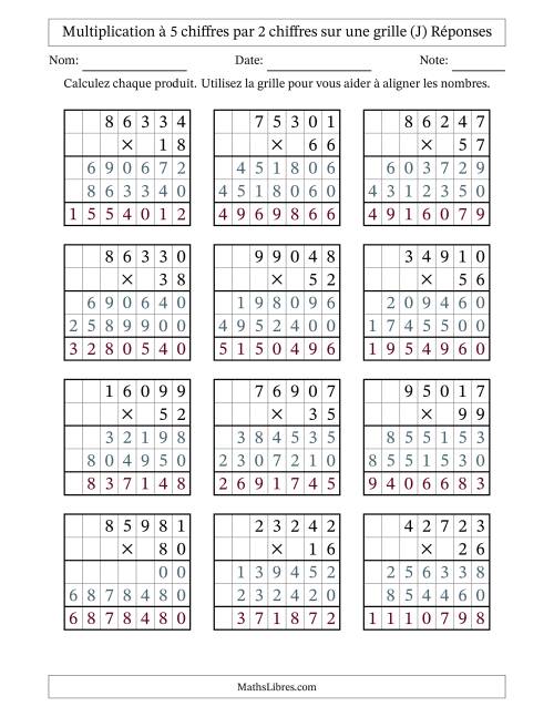 Multiplication à 5 chiffres par 2 chiffres avec le support d'une grille (J) page 2