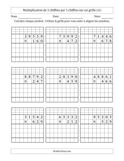 Multiplication de 5 chiffres par 3 chiffres avec l'aide d'une grille avec retenue