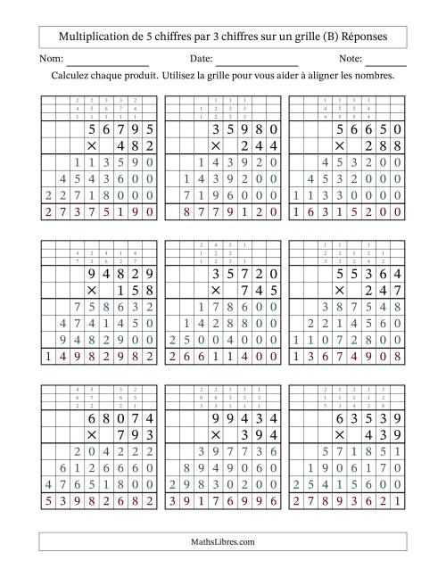 Multiplication de 5 chiffres par 3 chiffres avec l'aide d'une grille avec retenue (B) page 2