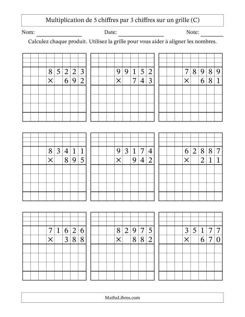 Multiplication de 5 chiffres par 3 chiffres avec l'aide d'une grille avec retenue (C)