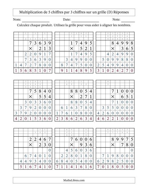 Multiplication de 5 chiffres par 3 chiffres avec l'aide d'une grille avec retenue (D) page 2