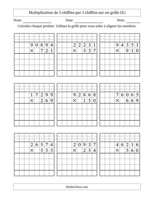 Multiplication de 5 chiffres par 3 chiffres avec l'aide d'une grille avec retenue (E)