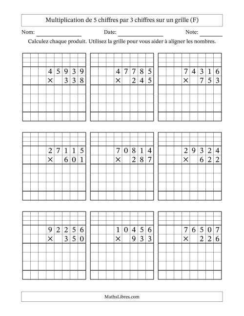 Multiplication de 5 chiffres par 3 chiffres avec l'aide d'une grille avec retenue (F)