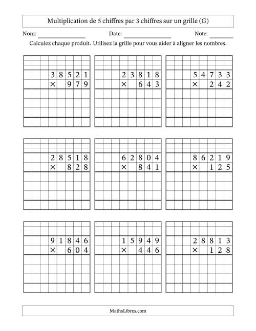 Multiplication de 5 chiffres par 3 chiffres avec l'aide d'une grille avec retenue (G)