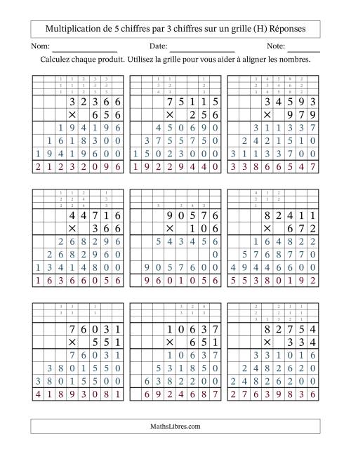 Multiplication de 5 chiffres par 3 chiffres avec l'aide d'une grille avec retenue (H) page 2