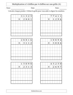 Multiplication à 5 chiffres par 4 chiffres avec le support d'une grille