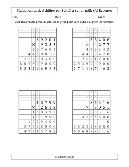 Multiplication de 5 chiffres par 4 chiffres avec l'aide d'une grille avec retenue (A) page 2