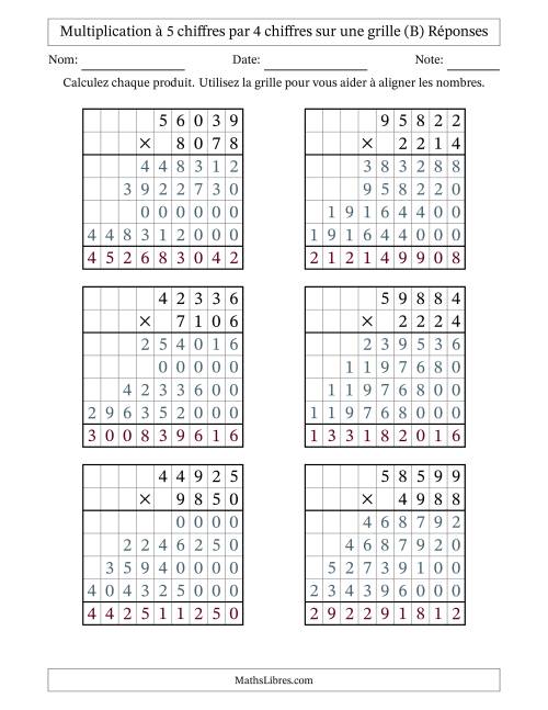 Multiplication à 5 chiffres par 4 chiffres avec le support d'une grille (B) page 2