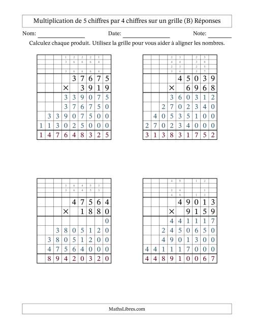 Multiplication de 5 chiffres par 4 chiffres avec l'aide d'une grille avec retenue (B) page 2