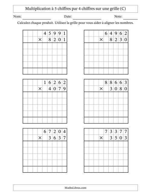 Multiplication à 5 chiffres par 4 chiffres avec le support d'une grille (C)