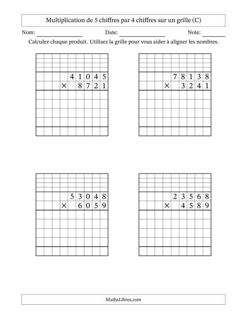 Multiplication de 5 chiffres par 4 chiffres avec l'aide d'une grille avec retenue (C)