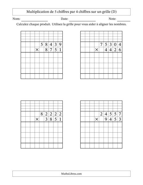 Multiplication de 5 chiffres par 4 chiffres avec l'aide d'une grille avec retenue (D)