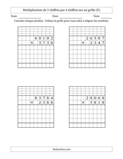 Multiplication de 5 chiffres par 4 chiffres avec l'aide d'une grille avec retenue (E)