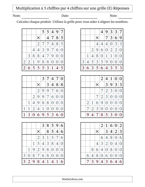 Multiplication à 5 chiffres par 4 chiffres avec le support d'une grille (E) page 2