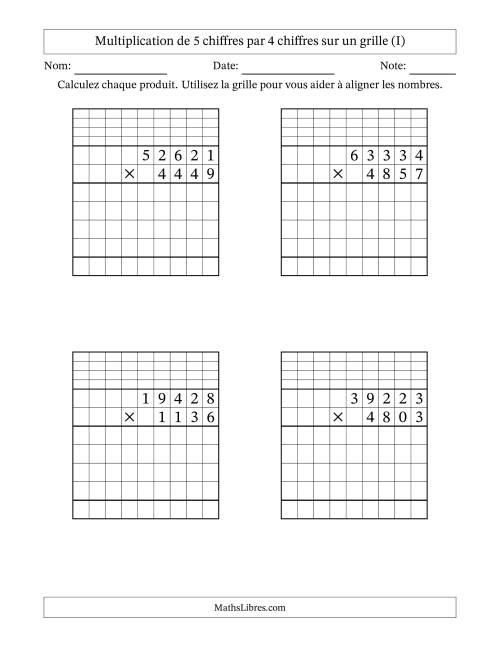 Multiplication de 5 chiffres par 4 chiffres avec l'aide d'une grille avec retenue (I)