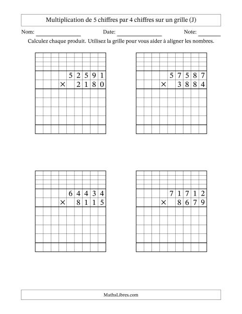 Multiplication de 5 chiffres par 4 chiffres avec l'aide d'une grille avec retenue (J)