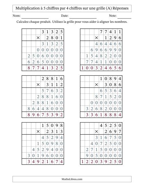 Multiplication à 5 chiffres par 4 chiffres avec le support d'une grille (Tout) page 2