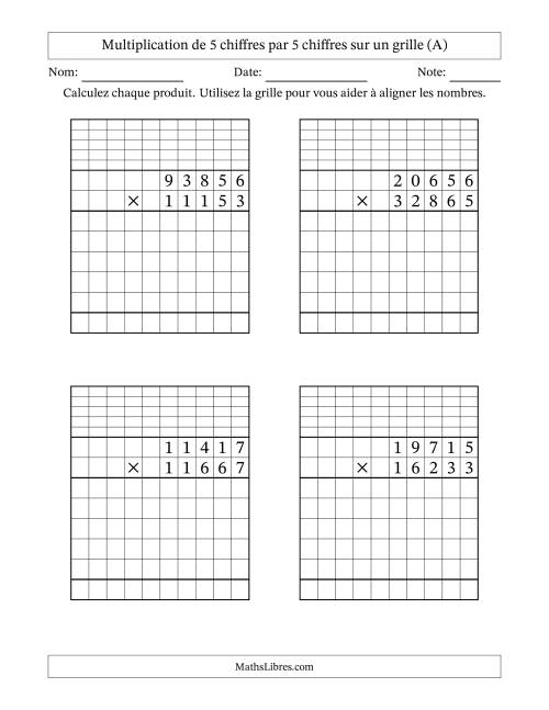 Multiplication de 5 chiffres par 5 chiffres avec l'aide d'une grille avec retenue (A)