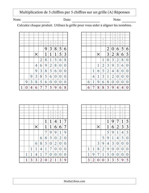 Multiplication de 5 chiffres par 5 chiffres avec l'aide d'une grille avec retenue (A) page 2