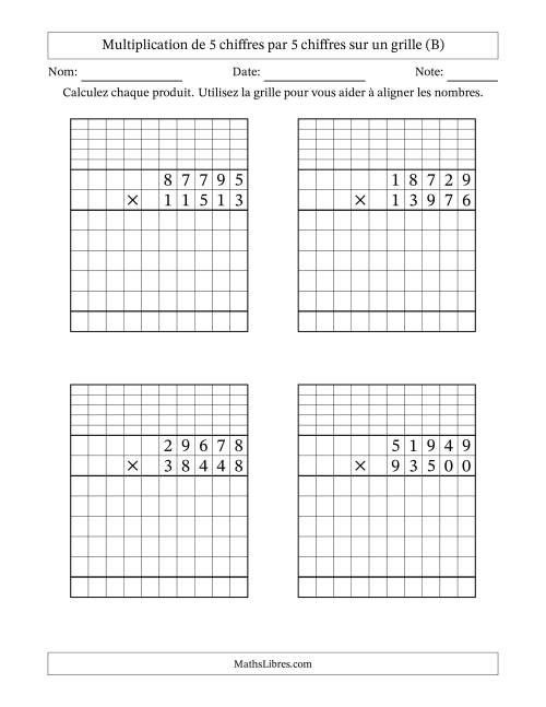 Multiplication de 5 chiffres par 5 chiffres avec l'aide d'une grille avec retenue (B)