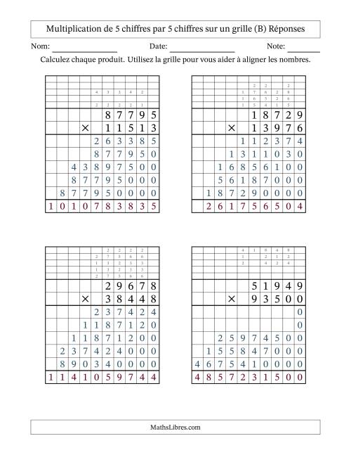 Multiplication de 5 chiffres par 5 chiffres avec l'aide d'une grille avec retenue (B) page 2