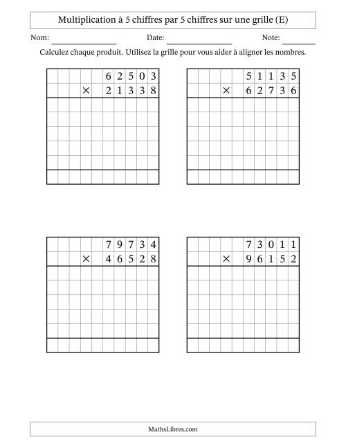 Multiplication à 5 chiffres par 5 chiffres avec le support d'une grille (E)