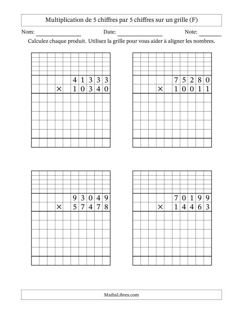 Multiplication de 5 chiffres par 5 chiffres avec l'aide d'une grille avec retenue (F)