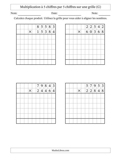 Multiplication à 5 chiffres par 5 chiffres avec le support d'une grille (G)