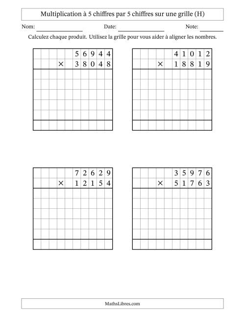 Multiplication à 5 chiffres par 5 chiffres avec le support d'une grille (H)
