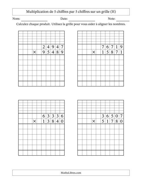 Multiplication de 5 chiffres par 5 chiffres avec l'aide d'une grille avec retenue (H)