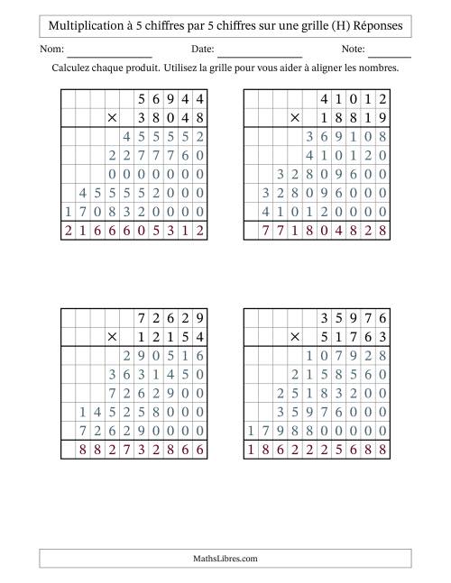 Multiplication à 5 chiffres par 5 chiffres avec le support d'une grille (H) page 2