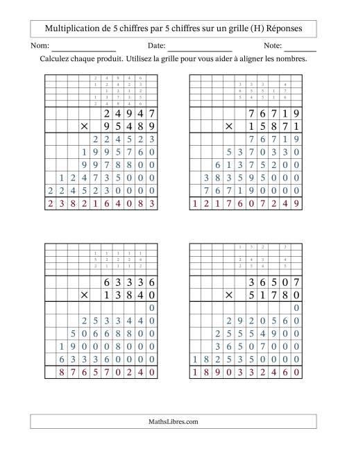 Multiplication de 5 chiffres par 5 chiffres avec l'aide d'une grille avec retenue (H) page 2