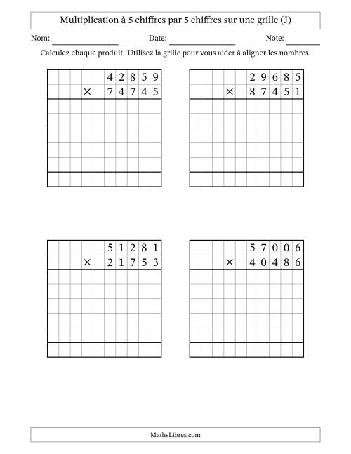 Multiplication à 5 chiffres par 5 chiffres avec le support d'une grille (J)
