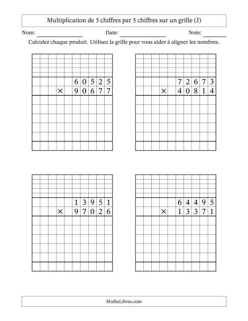 Multiplication de 5 chiffres par 5 chiffres avec l'aide d'une grille avec retenue (J)